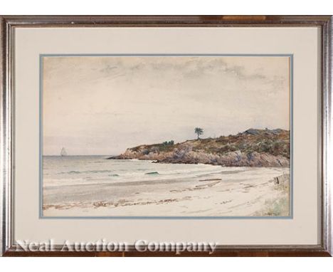 George Wainwright Harvey (American, 1855-1930) , "Seascape with Rocky Outcrop", 1883, watercolor on paper, signed and dated l