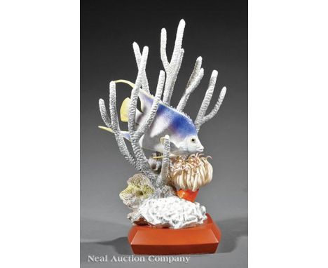 Royal Worcester Porcelain "Blue Angel Fish" , mid-20th c., designed and modeled by R. Van Ruyckevelt, no. 317/500, h. 12 in.,