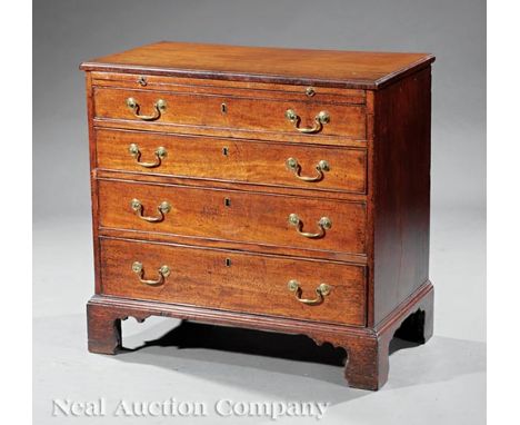 George III Mahogany Bachelor's Chest , 18th c., molded top, dressing slide, four graduated drawers, bracket feet , h. 31 in.,