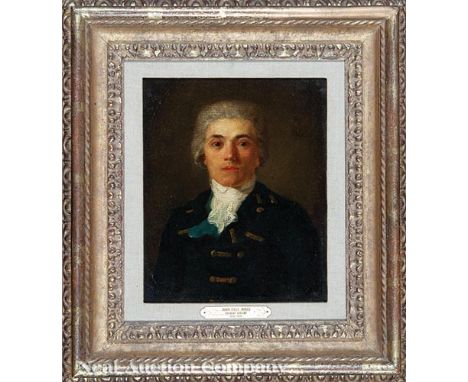 After Gilbert Stuart (American, 1755-1828) , "Portrait of John Paul Jones", oil on canvas, unsigned, pencil-inscription ident