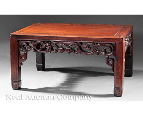 Good Antique Chinese Hardwood Low Table, Kang , probably Qing Dynasty (1644-1911), framed rectangular top, reticulated scroll
