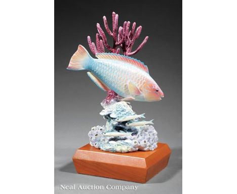Royal Worcester Porcelain "Rainbow Parrotfish" , 1967, designed and modeled by R. Van Ruyckevelt, no. 41/500, h. 11 14/ in., 