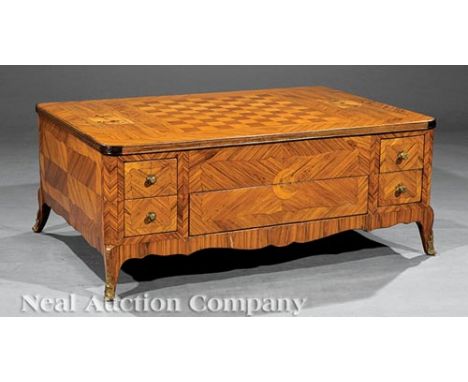 Continental Inlaid Kingwood Table de Jeu , probably late 18th c., reversible top with gameboard and baize playing surface, we