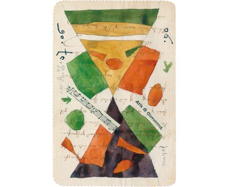 Hussel, Horst. "Aria di Giovannini". Aquarell über Graphit auf blindgeprägt ornamentiertem Briefpapier mit kalligraphischer H