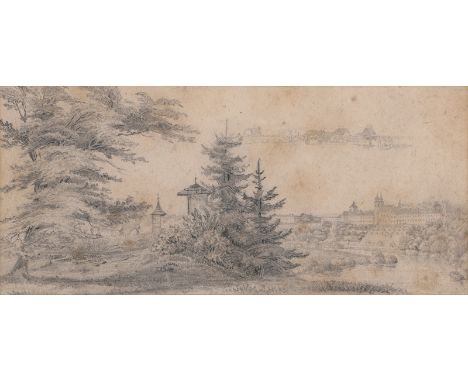 -- Verschollene Stifter-Zeichnung-- Stifter, Adalbert (zugeschrieben). Kloster Lambach. Orig.-Bleistiftzeichnung auf Vélin un