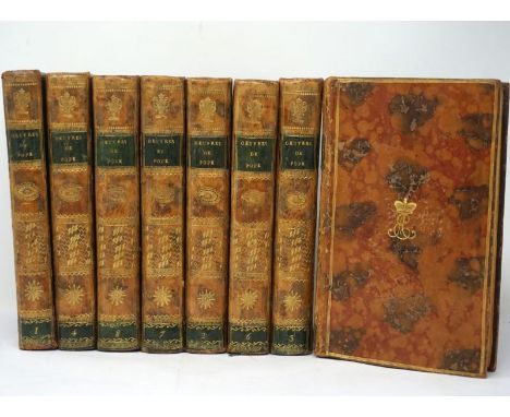 Pope, Alexander. Oeuvres complettes, Traduites en François. 8 Bände. Mit gestochenem Portrait und 17 gestochenen Tafeln von M