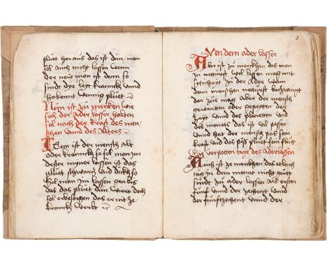 Asanger Aderlassbüchlein. Deutsche Handschrift auf Papier. 2 Traktate in 1 Band. 51 neuerlich num. Bl. 16-17 und mehr Zeilen.
