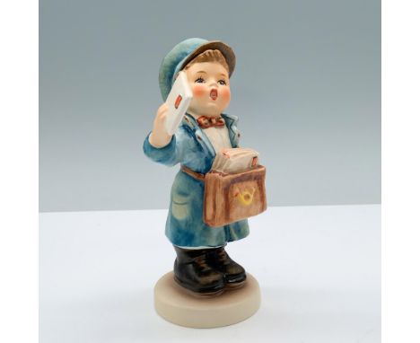 Hand painted porcelain piece in matte finish. features a little young postman delivering g some letters. Goebel backstamp. M.