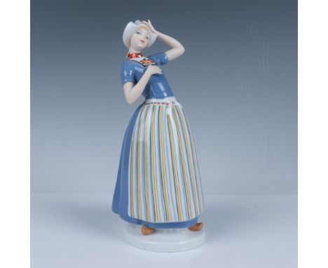 Glossy figure of beautiful Dutch girl with classic attire. Artist impressed signature in the back of the plaque. Goebel backs