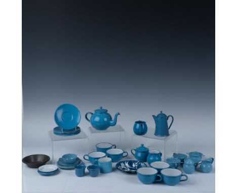 Hand painted enamelware includes: 6 coffee cups with 6 matching saucers. 4 mini cups with 4 matching saucers. 2 mini tea cups