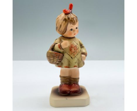 Hand painted porcelain features a girl with a basket. Goebel backstamps. M. I. Hummel impressed. This lot comes with two orig