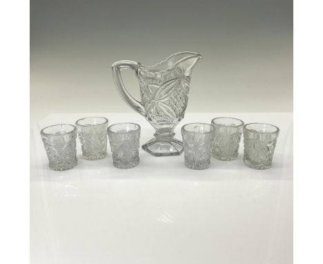 This collection features pieces of antique Early American Patterned Glass, adorned with intricate circle patterns and elegant
