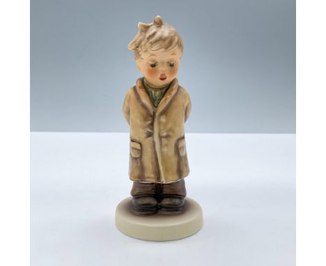 Features a little boy in a brown jacket. Kinder Choir collection. 'M. I. Hummel' inscribed on base. Goebel backstamp. This it