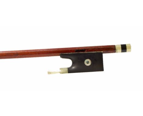 Nickel mounted violin bow stamped Bausch, 53gm (without hair and lapping)