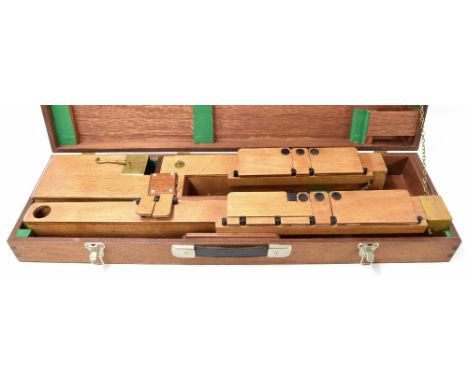 Contemporary and unusual square contrabass recorder in F, copy of Paetzold, within a wooden fitted case, 34.5" long