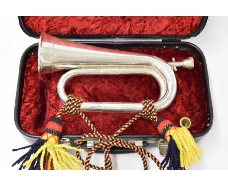 Silver plated bugle inscribed A Coyssace 2010 to the bell, case