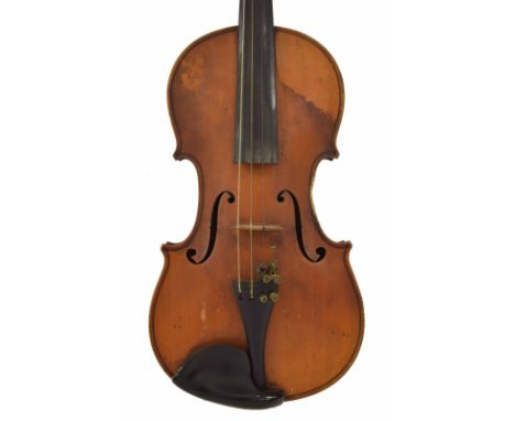 French violin of the Paris School circa 1900, the two piece back of medium/fine curl with similar wood to the sides and head,