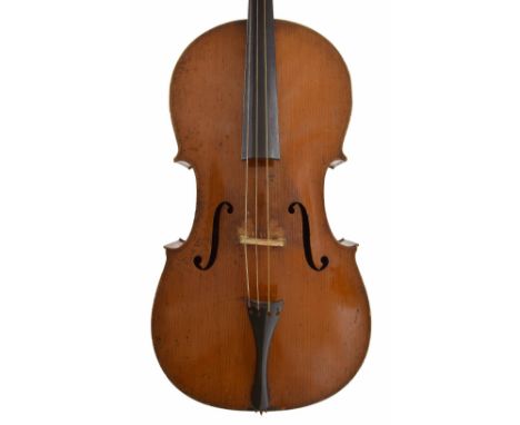 19th century violoncello, unlabelled, the two piece back of faint medium/fine curl with similar wood to the sides and head, t