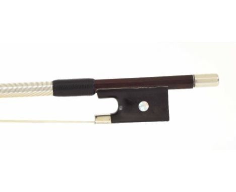 Silver mounted violin bow, unstamped, 57gm