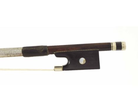 Nickel mounted violin bow stamped Louis Bazin, 62gm