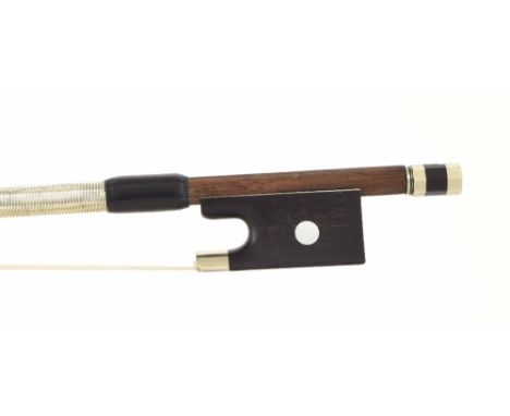 Nickel mounted violin bow stamped Emile Ouchard, 58gm