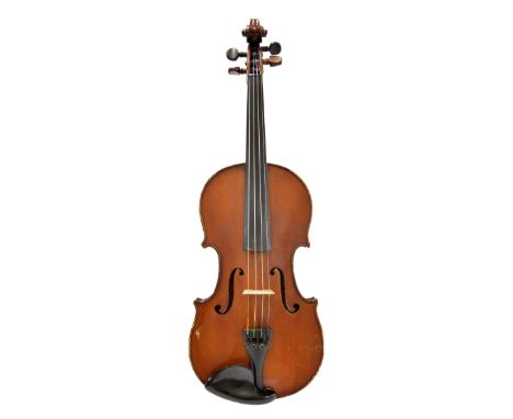 *Early 20th century French violin labelled Lutherie Moderne Louis Poirsons, Luthier...1914, 13 5/8", 34.60cm, bow, case *This