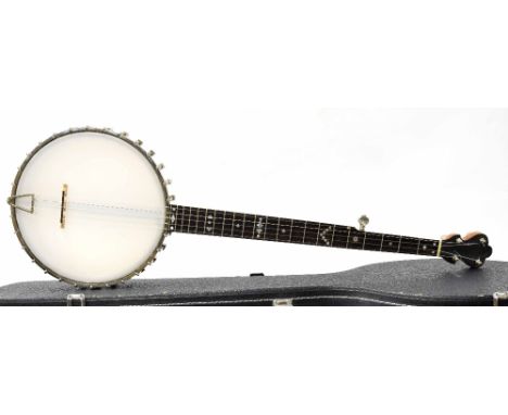 The Windsor Popular Model 1 five string zither banjo, with mother of pearl geometric and dot inlay to the fingerboard, with 1