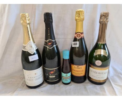 4 BOTTLES OF SPARKLING WINE INCL; CHAMPAGNE &amp; BABYCHAM MINIATURE