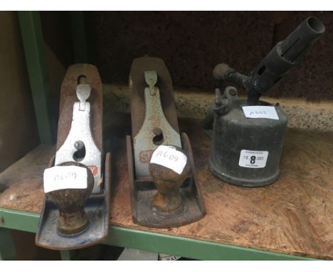 2 STANLEY WOOD PLANES &amp; VINTAGE BLOW TORCH