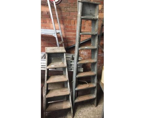 2 VINTAGE WOODEN SETS OF STEPS (SOLD FOR DISPLAY PURPOSES ONLY)