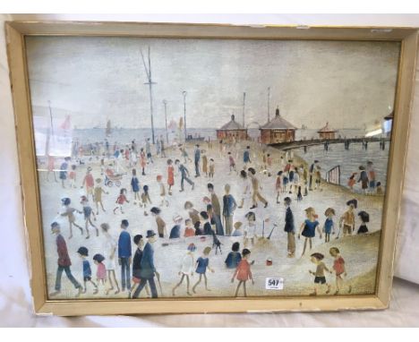 AN L.S LOWRY COLOUR PRINT OF A SEASIDE SCENE