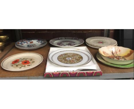 SHELF OF VARIOUS PLATES, BOWLS ETC