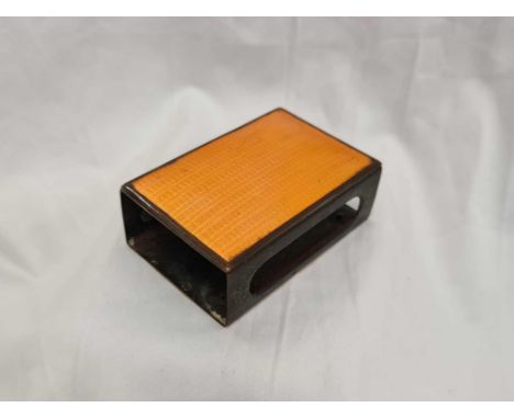 ORANGE GUILLOCHE ENAMEL &amp; BRASS ART DECO MATCHBOX HOLDER