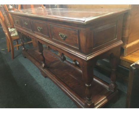 REPRODUCTION SIDEBOARD WITH 4 DRAWERS &amp; SHELF UNDER WITH TURNED PILLARS - 6ft LONG X 16'' DEEP