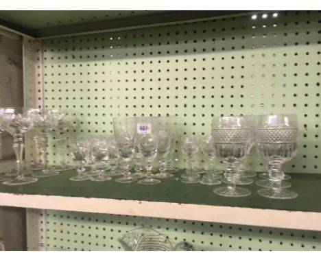 SHELF OF WINE GLASSES &amp; SHERRY GLASSES ETC