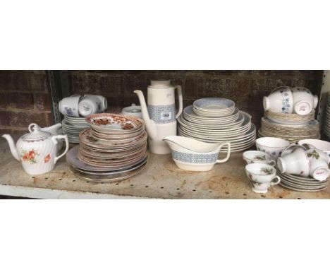 SHELF OF VARIOUS MAINLY VINTAGE COFFEE &amp; TEA WARE