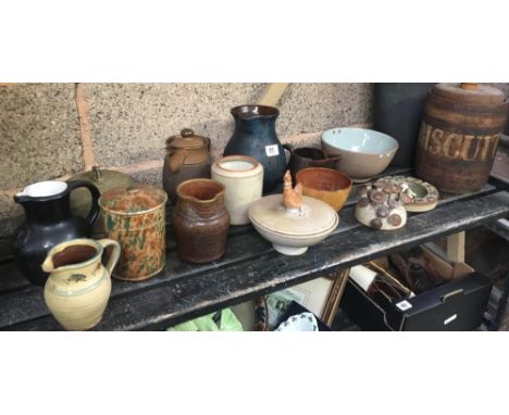 SHELF OF GOOD MAINLY STUDIO POTTERY - INCL; JOAN COWPER