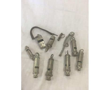 QTY OF METAL WHISTLES INCL; ACME, ARP, ORDNANCE MARKED BOSENS WHISTLE, 1 FOR THE NORTH EASTERN RAILWAY &amp; OTHERS