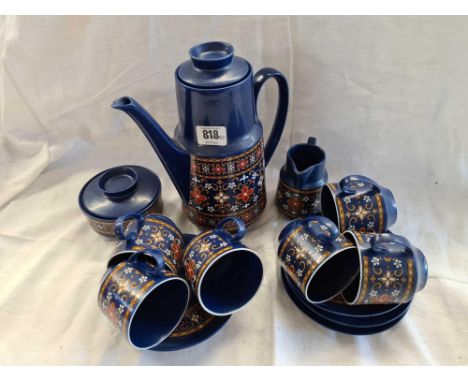 VINTAGE WINTERLING BAVARIA SCHWARZENBACH 15 PIECE COFFEE SET IN DARK BLUE WITH FLORAL PATTERN