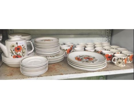 LARGE SHELF OF J &amp; G MEEKIN RETRO POPPY TEA &amp; DINNERWARE