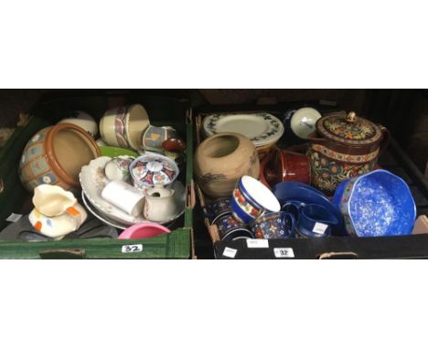 2 CARTONS OF MAINLY VINTAGE CHINA &amp; POOLE POTTERY,GERMAN TEA SET,ROYAL DOULTON PLATES &amp; BOWL ETC