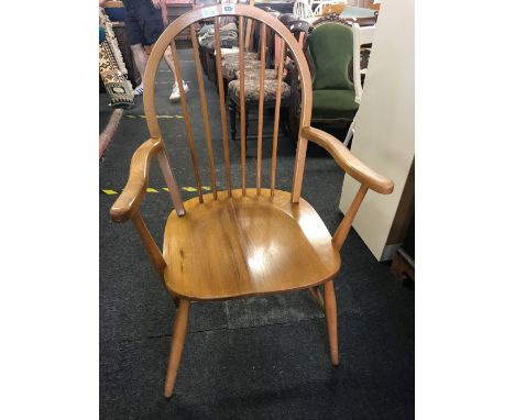 LIGHT OAK SPINDLE BACK ELBOW CHAIR