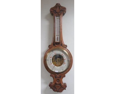 J. Price, Birmingham, oak cased barometer and thermometer 