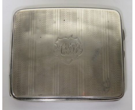 Silver cigarette case with engine turned design, hallmarked for Birmingham, 1924, weight 4ozt