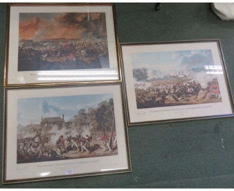After Denis Dighton (1782-1827), three framed limited edition framed prints of the Battle of Waterloo titled 'Waterloo: The C
