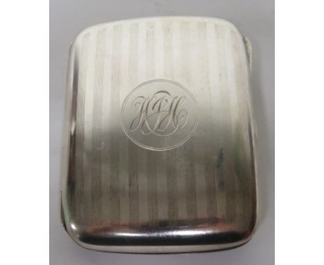 Silver cigarette case with initials engraved to the front, hallmarked for Birmingham, 1921, weight 1.7ozt