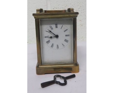 French 20th century brass carriage clock, with Roman Numeral dial, 10.5cm high
