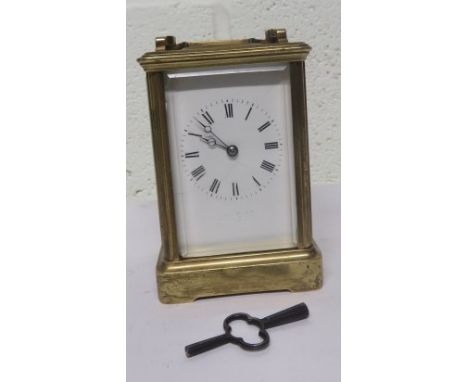 20th century brass carriage clock with Roman numerals dial, 12.5cm high