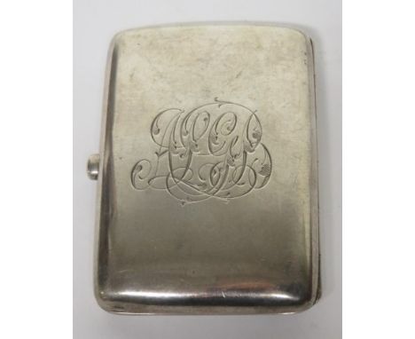 Silver cigarette case with engraved decoration and initials to the front, hallmarked for Birmingham, 1905, weight 1.8ozt
