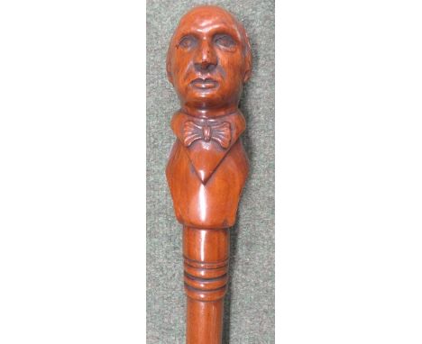 Victorian walking stick with carved finial head of a Gentleman,  85cm long